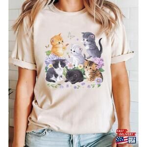 Cottagecore Cat Shirt Cute Floral Unisex